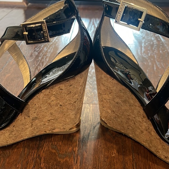 NWT Brand New Jimmy Choo Portia 120 Black Patent Leather Wedges 36 6 Women’s - Picture 9 of 17